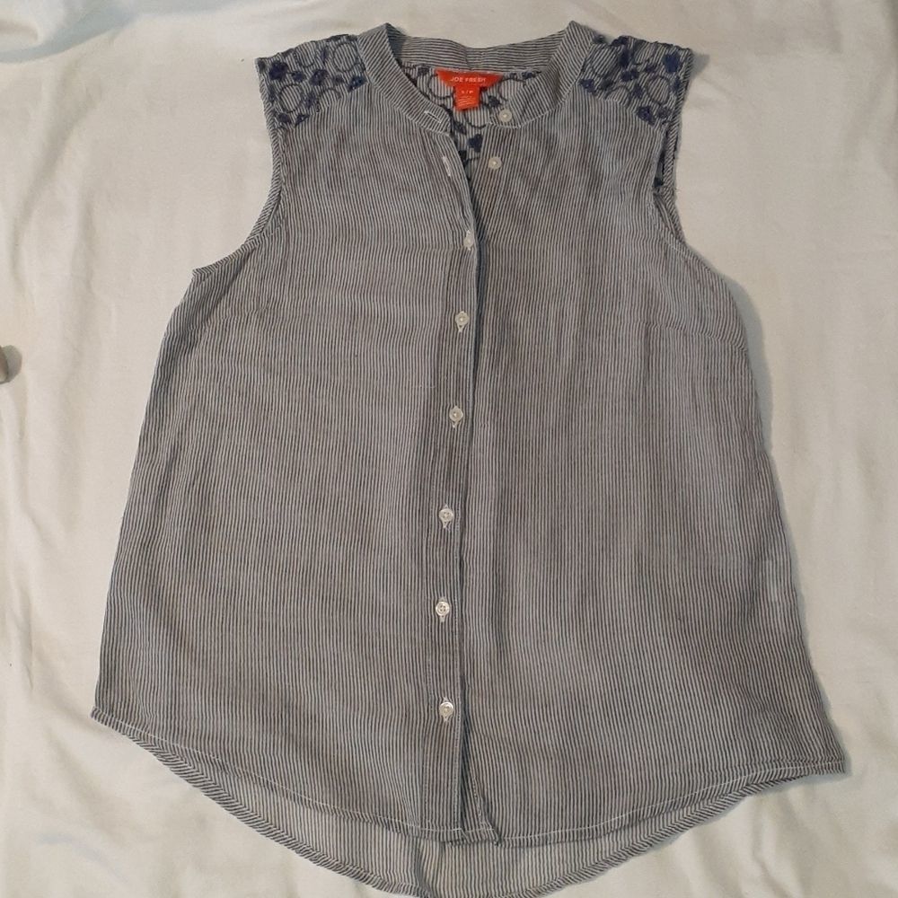 Joe Fresh Sleeveless Boho Embroidered Oxford Shirt‎
